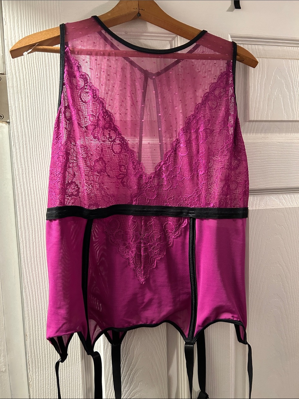 Sheer Lace Garter Chemise - Fuchsia
